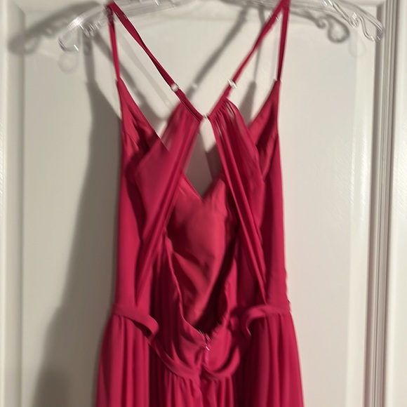 Azazie - Dominic - A-Line Pleated Chiffon Floor-Length Dress - Fuchsia - 4 - EUC - Picture 11 of 12
